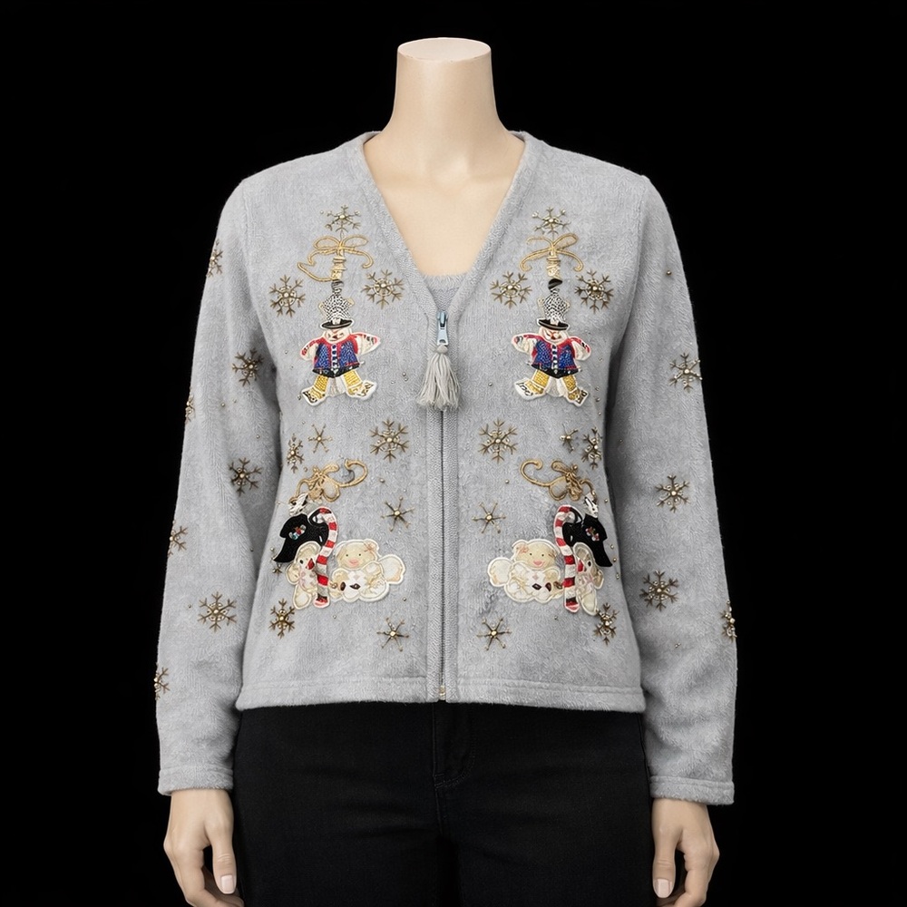 Women's Gray Embroidered Sweater